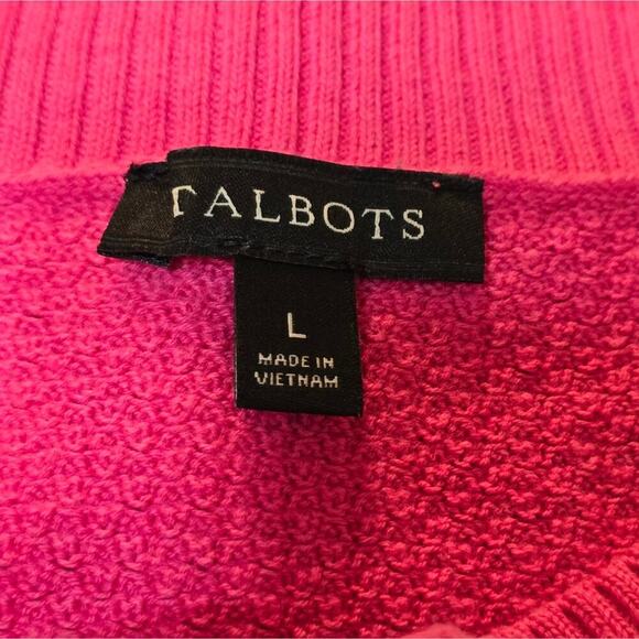 TALBOTS Pink Waffle BASKET WEAVE SWEATER SOLID Boat Neck Button Size Large - Picture 6 of 7